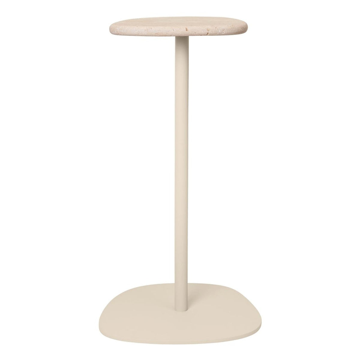 Table d'appoint sculpturale en acier et marbre avec piètement colonne pour salon ou chambre à coucher