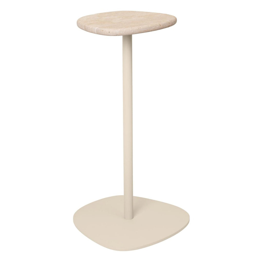Table d'appoint sculpturale en acier et marbre avec piètement colonne pour salon ou chambre à coucher