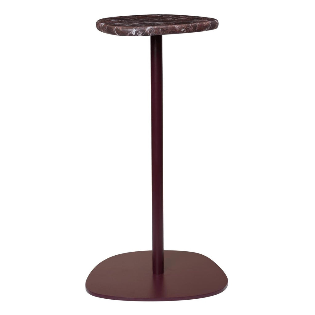 Table d'appoint sculpturale en acier et marbre avec piètement colonne pour salon ou chambre à coucher