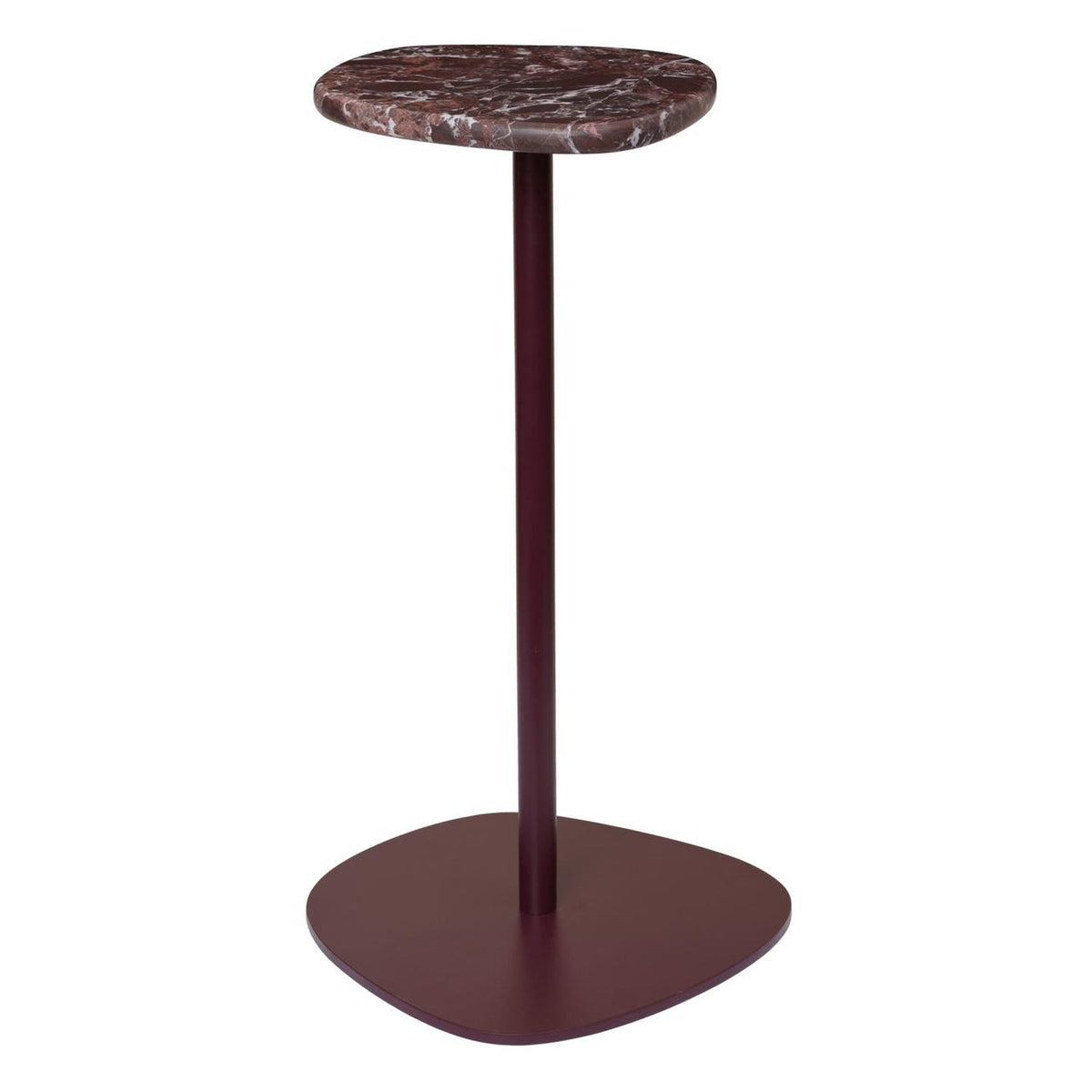Table d'appoint sculpturale en acier et marbre avec piètement colonne pour salon ou chambre à coucher
