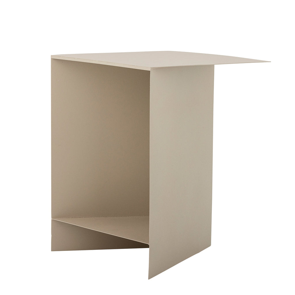 Table d'appoint minimaliste en métal laqué beige naturel avec étagère inférieure de rangement pour salon