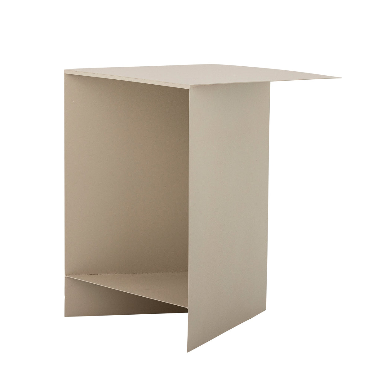 Table d'appoint minimaliste en métal laqué beige naturel avec étagère inférieure de rangement pour salon