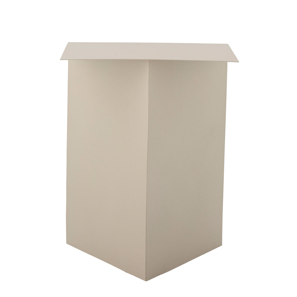 Table d'appoint minimaliste en métal laqué beige naturel avec étagère inférieure de rangement pour salon