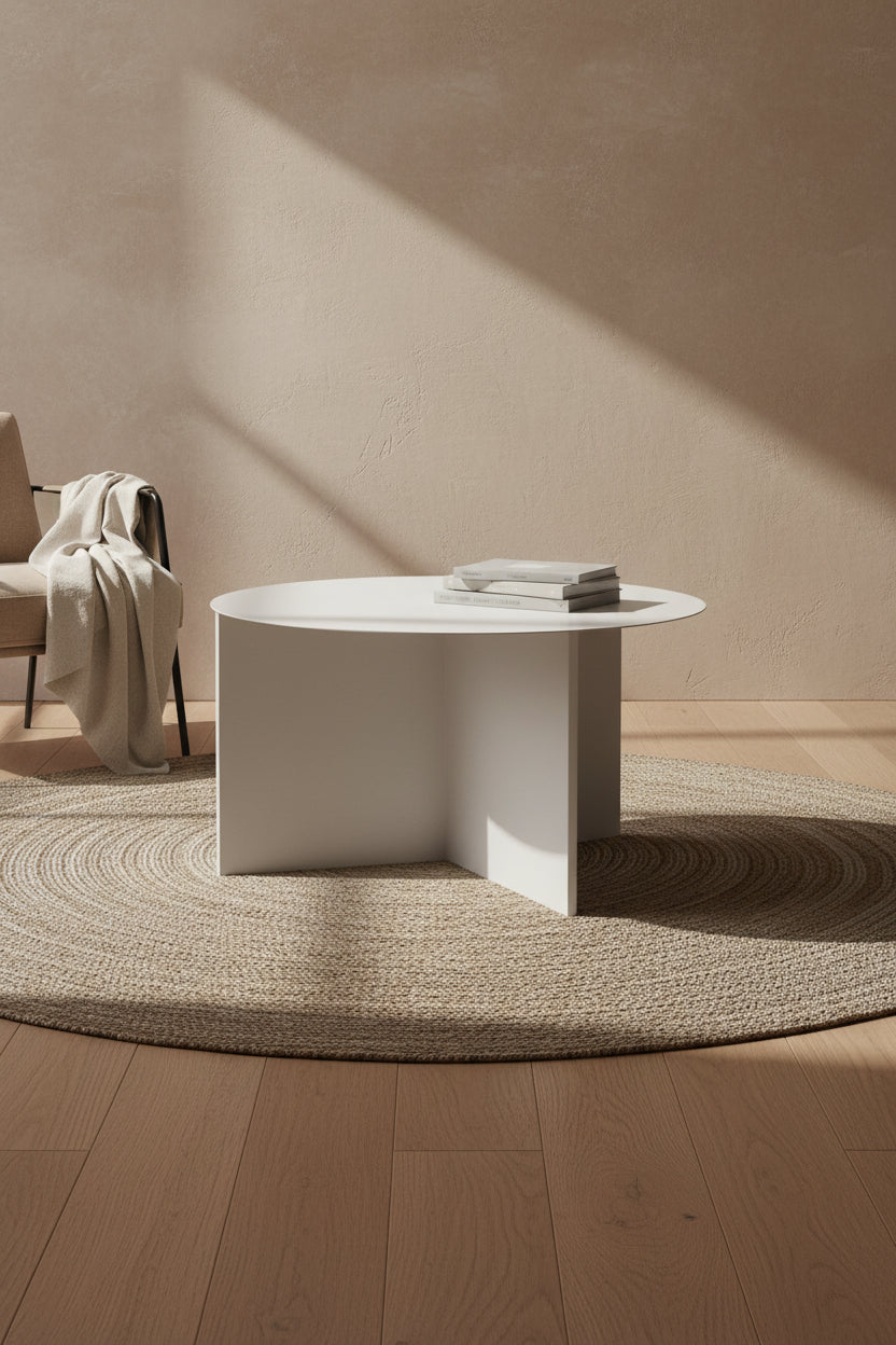 Table d'appoint ronde XL en métal contemporain avec cadre plissé origami pour salon