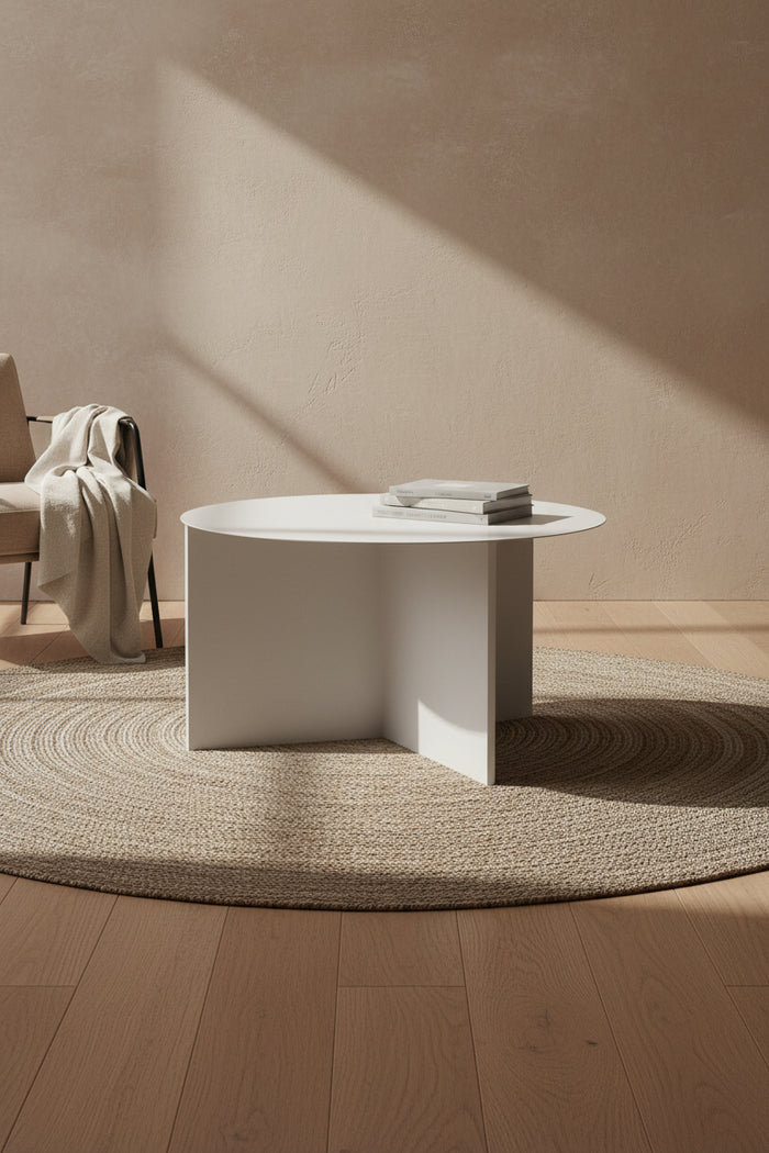 Table d'appoint ronde XL en métal contemporain avec cadre plissé origami pour salon