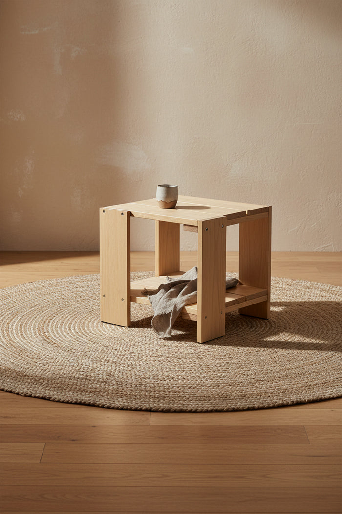 Table d'appoint scandinave en pin massif avec étagère de rangement et finition laquée pour salon ou extérieur