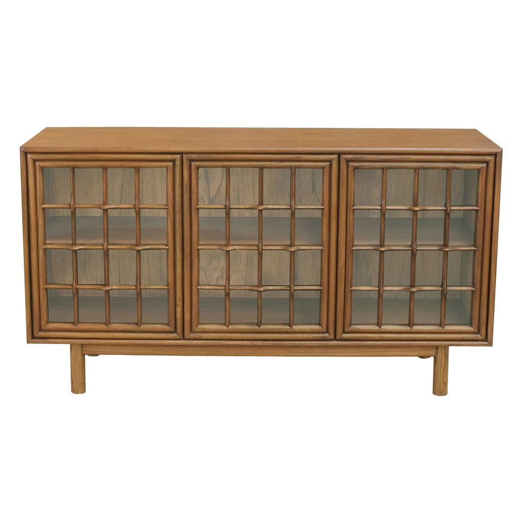 Bahut classique en bois et verre à 3 portes avec vitrine anti-poussière pour salon ou salle à manger