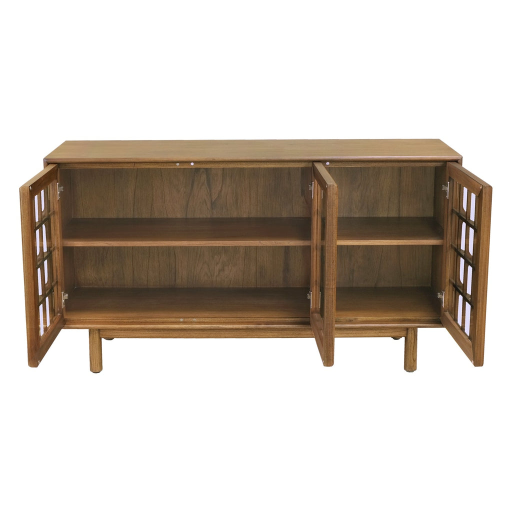 Bahut classique en bois et verre à 3 portes avec vitrine anti-poussière pour salon ou salle à manger