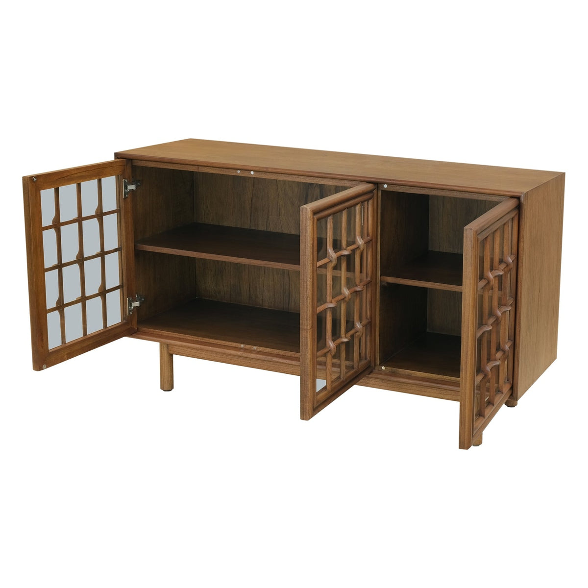 Bahut classique en bois et verre à 3 portes avec vitrine anti-poussière pour salon ou salle à manger
