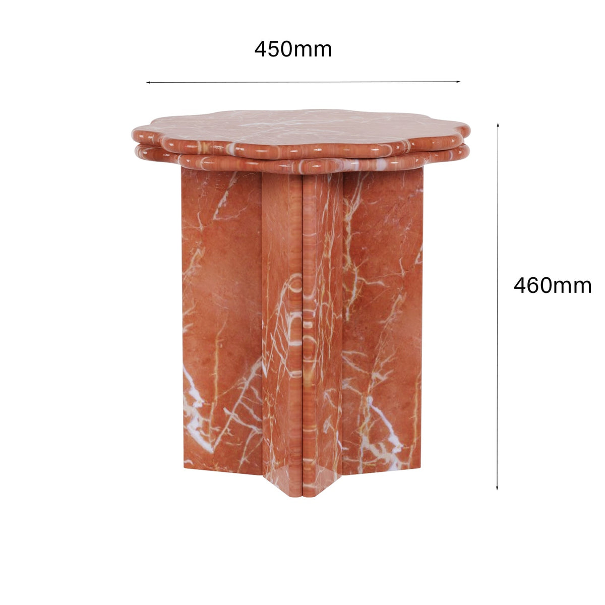Table d'appoint sculpturale en marbre avec bord festonné et base architecturale pour salon