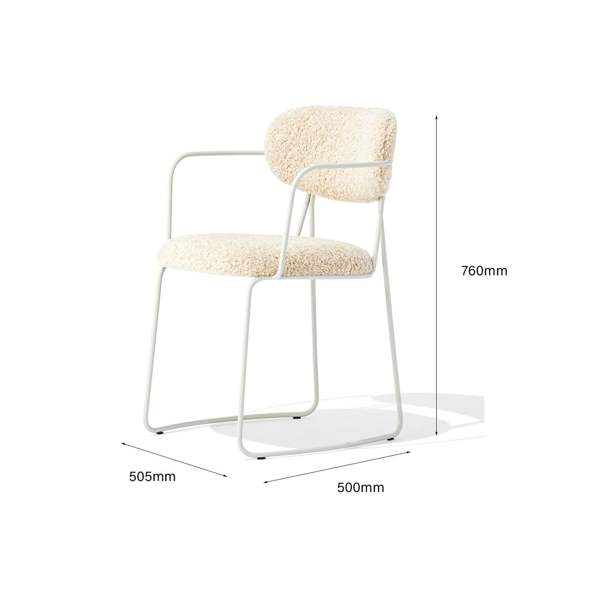 Fauteuil contemporain en bouclette avec dossier incurvé et pieds minces en acier pour le bureau ou la salle à manger