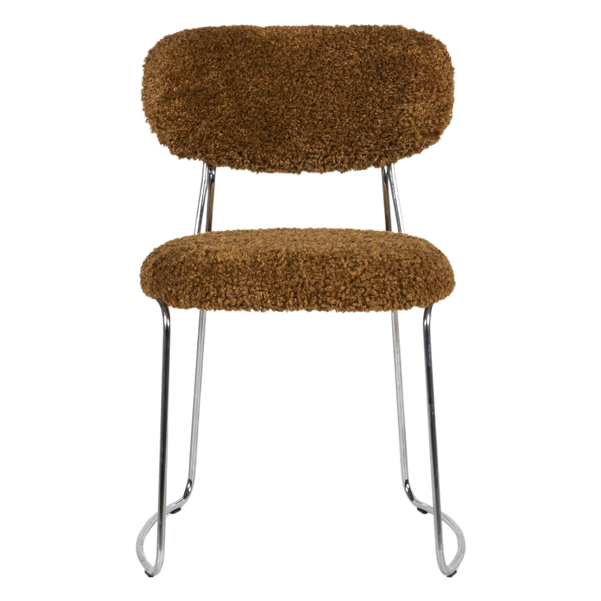 Chaise d'appoint contemporaine en bouclette avec assise arrondie et pieds en acier pour salle à manger ou bureau