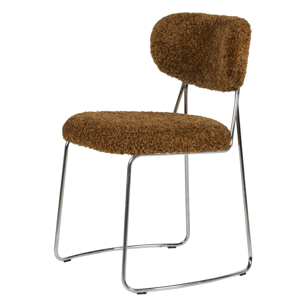 Chaise d'appoint contemporaine en bouclette avec assise arrondie et pieds en acier pour salle à manger ou bureau