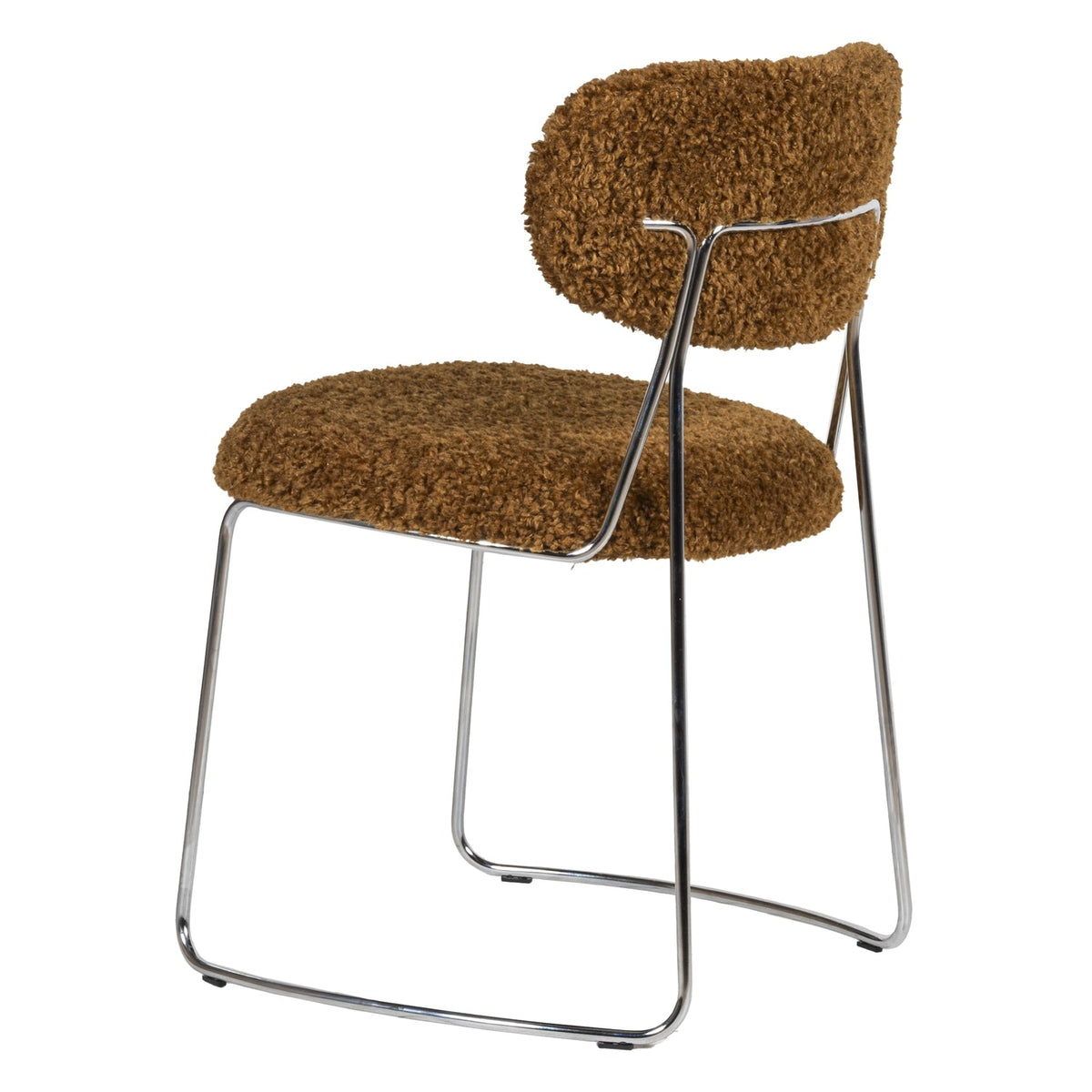 Chaise d'appoint contemporaine en bouclette avec assise arrondie et pieds en acier pour salle à manger ou bureau