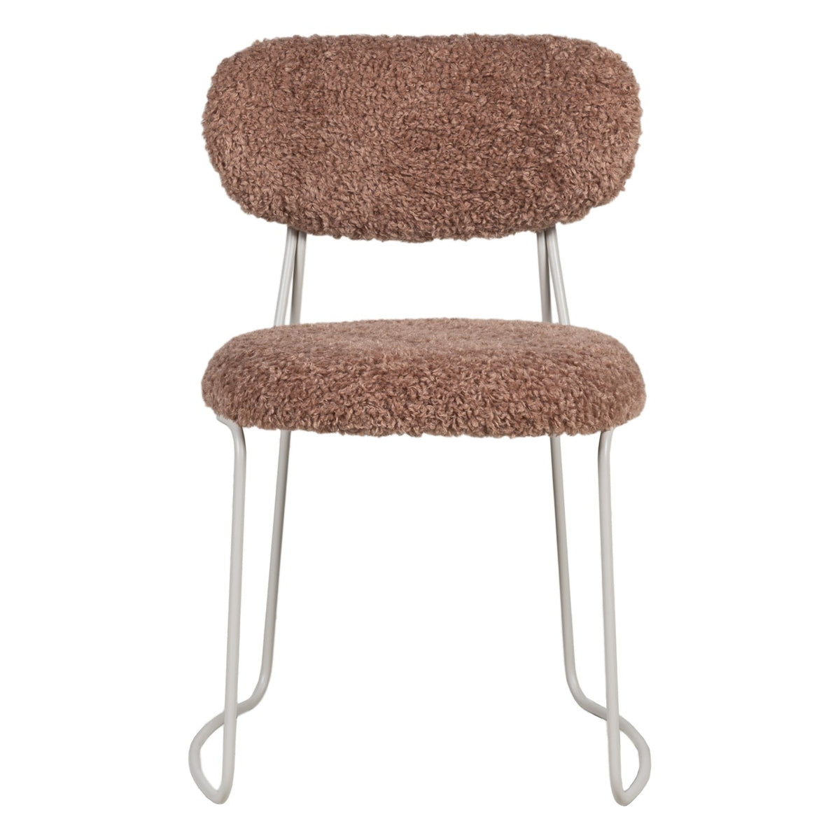 Chaise d'appoint contemporaine en bouclette avec assise arrondie et pieds en acier pour salle à manger ou bureau