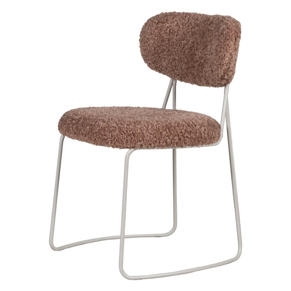 Chaise d'appoint contemporaine en bouclette avec assise arrondie et pieds en acier pour salle à manger ou bureau