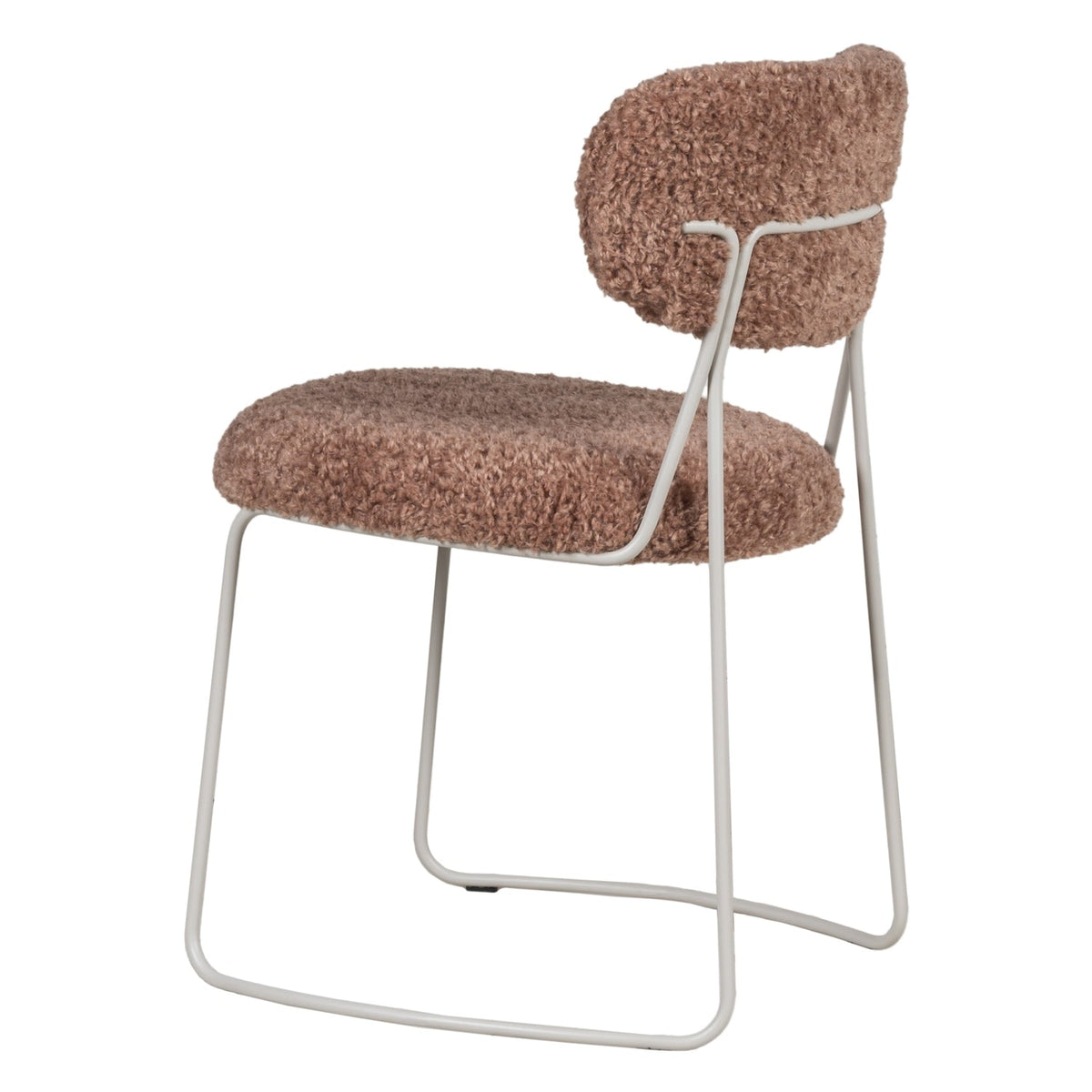 Chaise d'appoint contemporaine en bouclette avec assise arrondie et pieds en acier pour salle à manger ou bureau