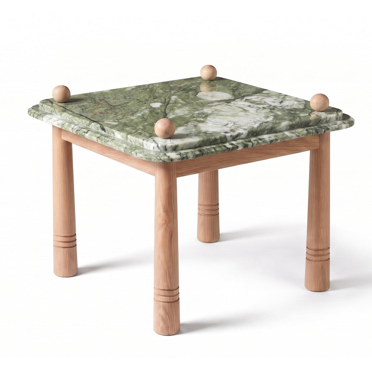 Table d'appoint contemporaine en marbre et chêne avec plateau en pierre de Verdence pour salon