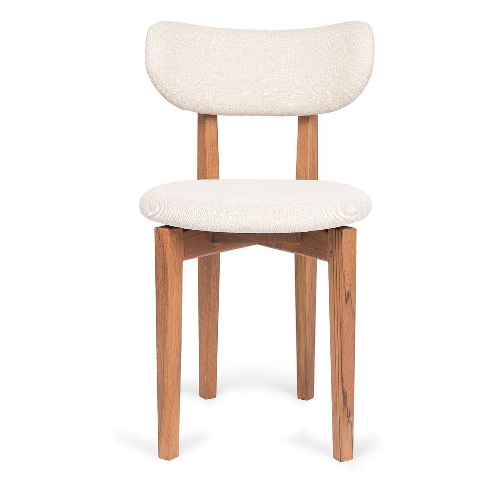 Chaise de salle à manger rustique en teck recyclé avec siège rembourré et grain naturel pour salle à manger