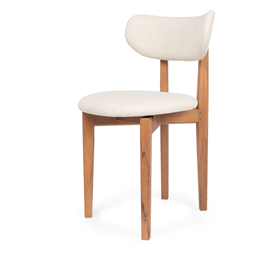 Chaise de salle à manger rustique en teck recyclé avec siège rembourré et grain naturel pour salle à manger