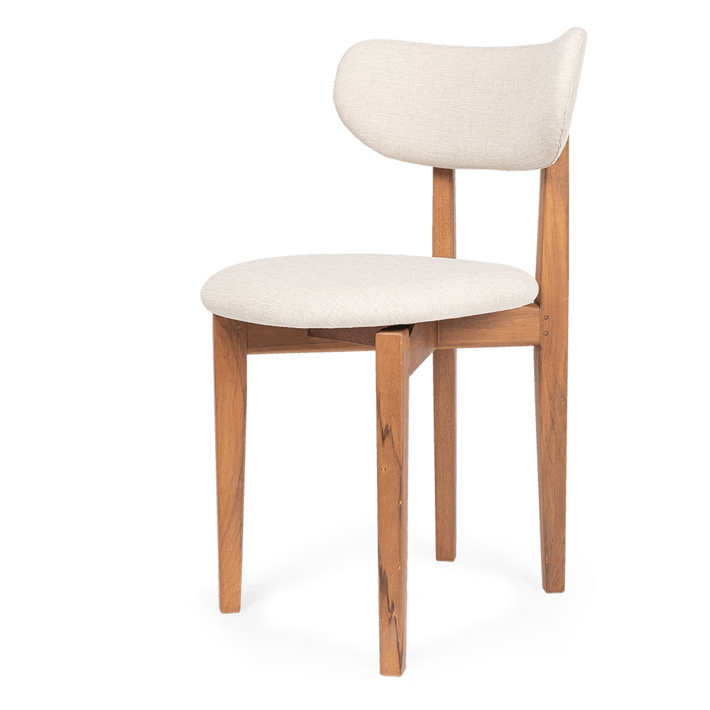 Chaise de salle à manger rustique en teck recyclé avec siège rembourré et grain naturel pour salle à manger
