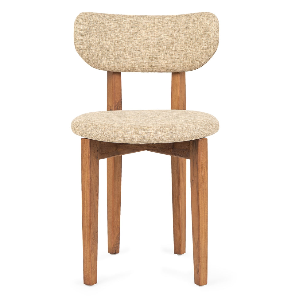 Chaise de salle à manger rustique en teck recyclé avec siège rembourré et grain naturel pour salle à manger