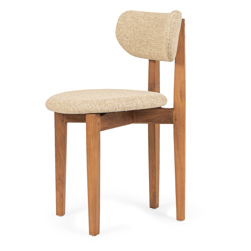 Chaise de salle à manger rustique en teck recyclé avec siège rembourré et grain naturel pour salle à manger