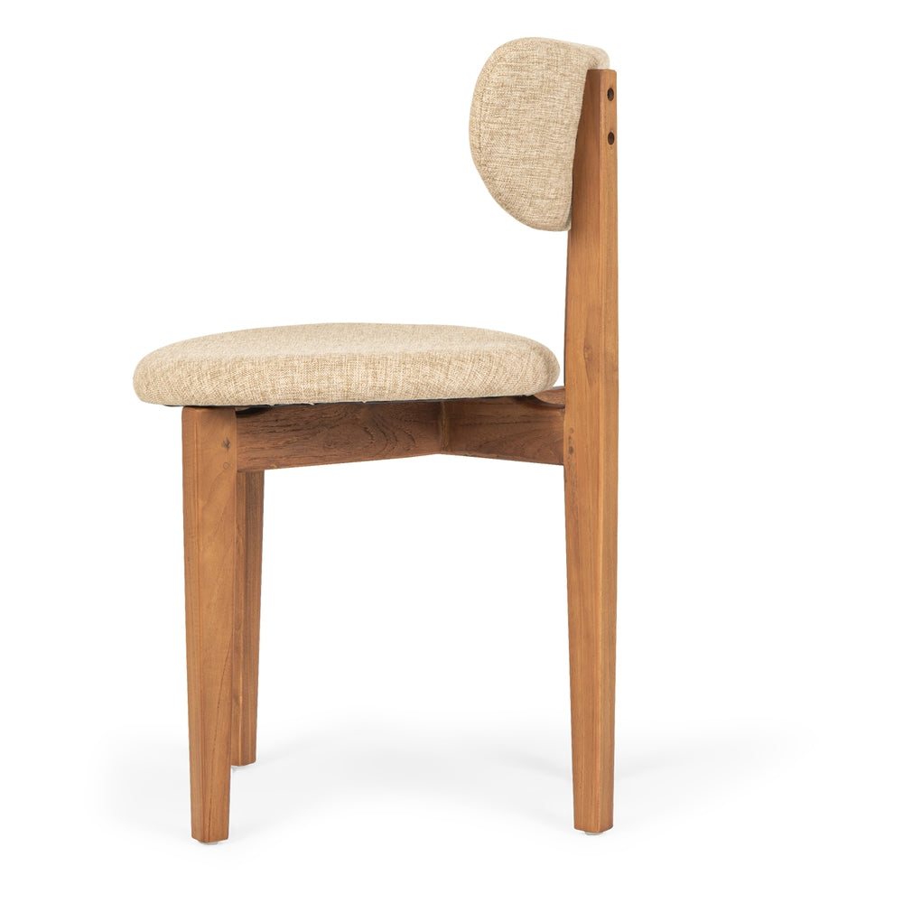 Chaise de salle à manger rustique en teck recyclé avec siège rembourré et grain naturel pour salle à manger