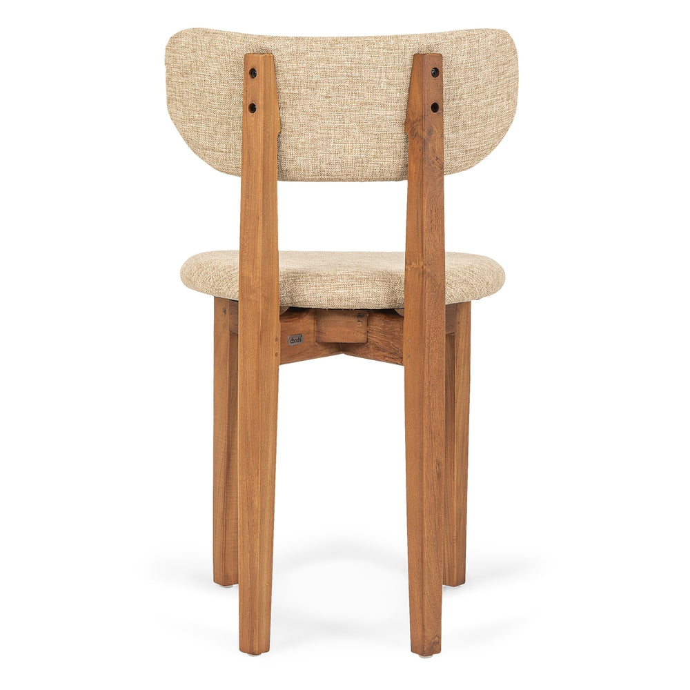 Chaise de salle à manger rustique en teck recyclé avec siège rembourré et grain naturel pour salle à manger