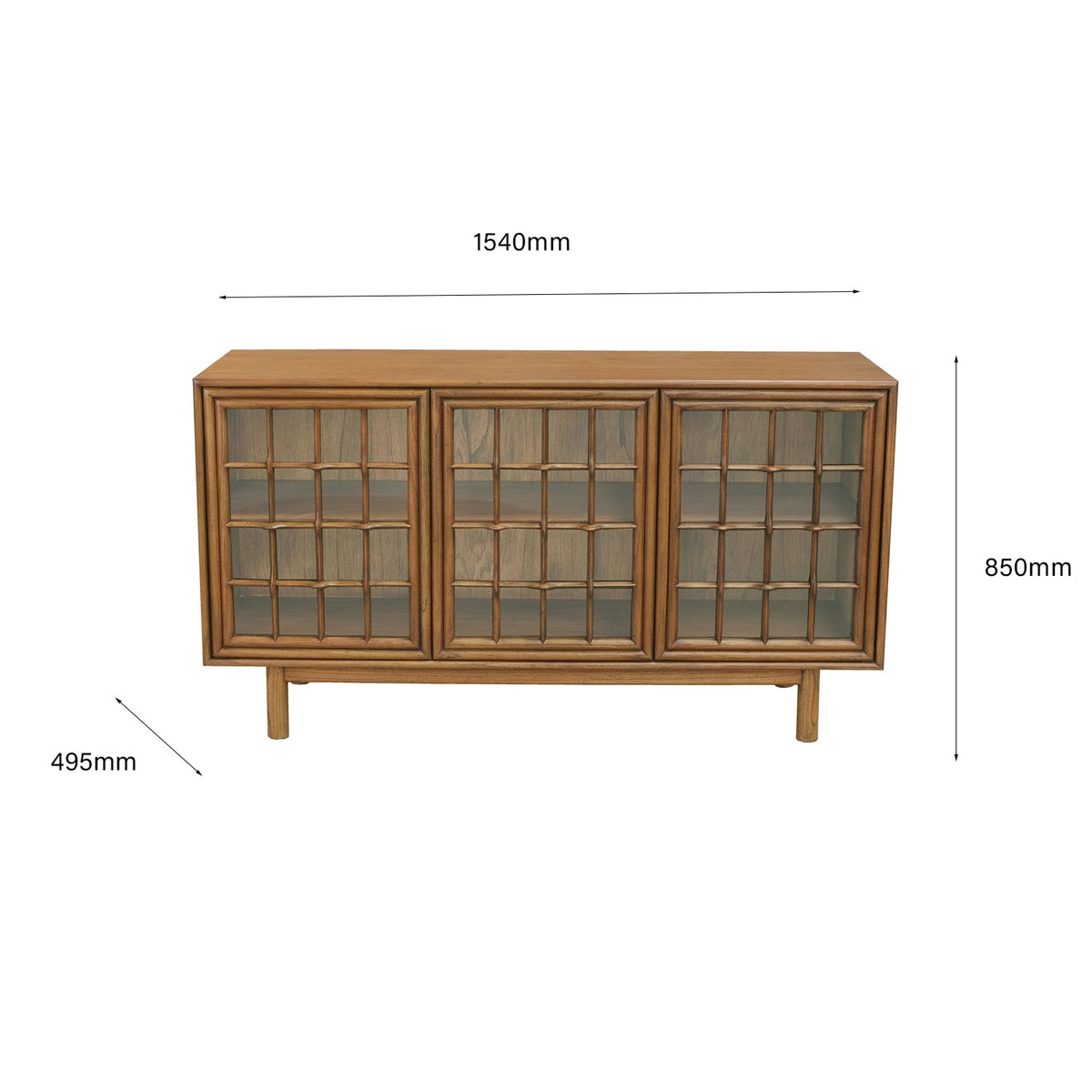 Bahut classique en bois et verre à 3 portes avec vitrine anti-poussière pour salon ou salle à manger