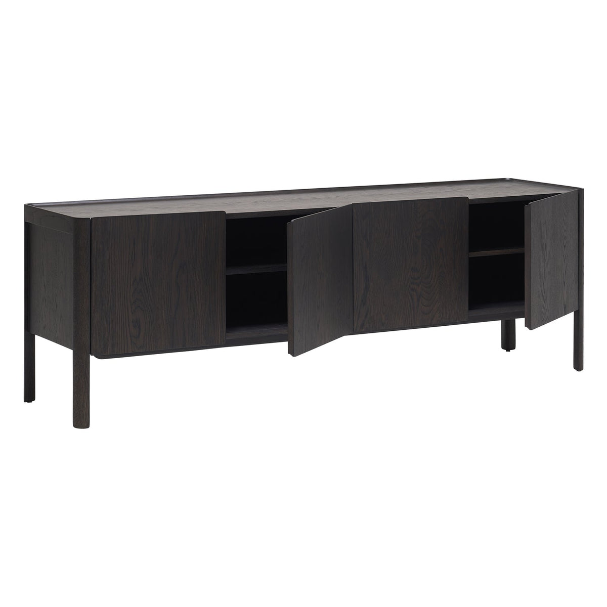 Crédence contemporaine en bois avec étagère supérieure festonnée et menuiserie architecturale pour salon