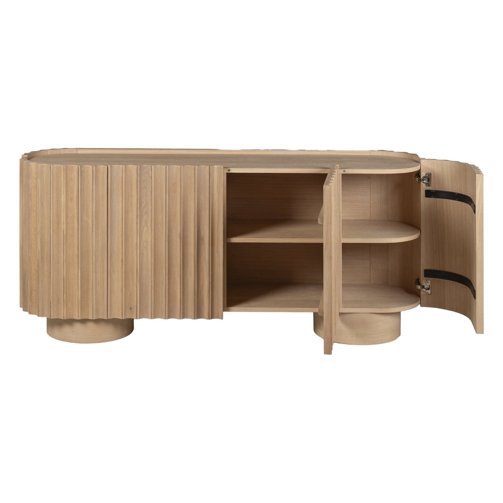 Bahut moderne en bois avec portes sans raccords et pieds réglables pour salon ou salle à manger