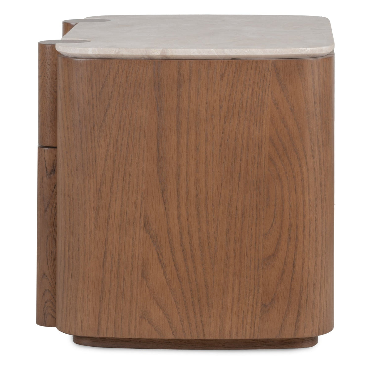 Table de Chevet Sculpturale en Bois et Marbre avec Deux Tiroirs et Silhouette Architecturale pour Chambre à Coucher