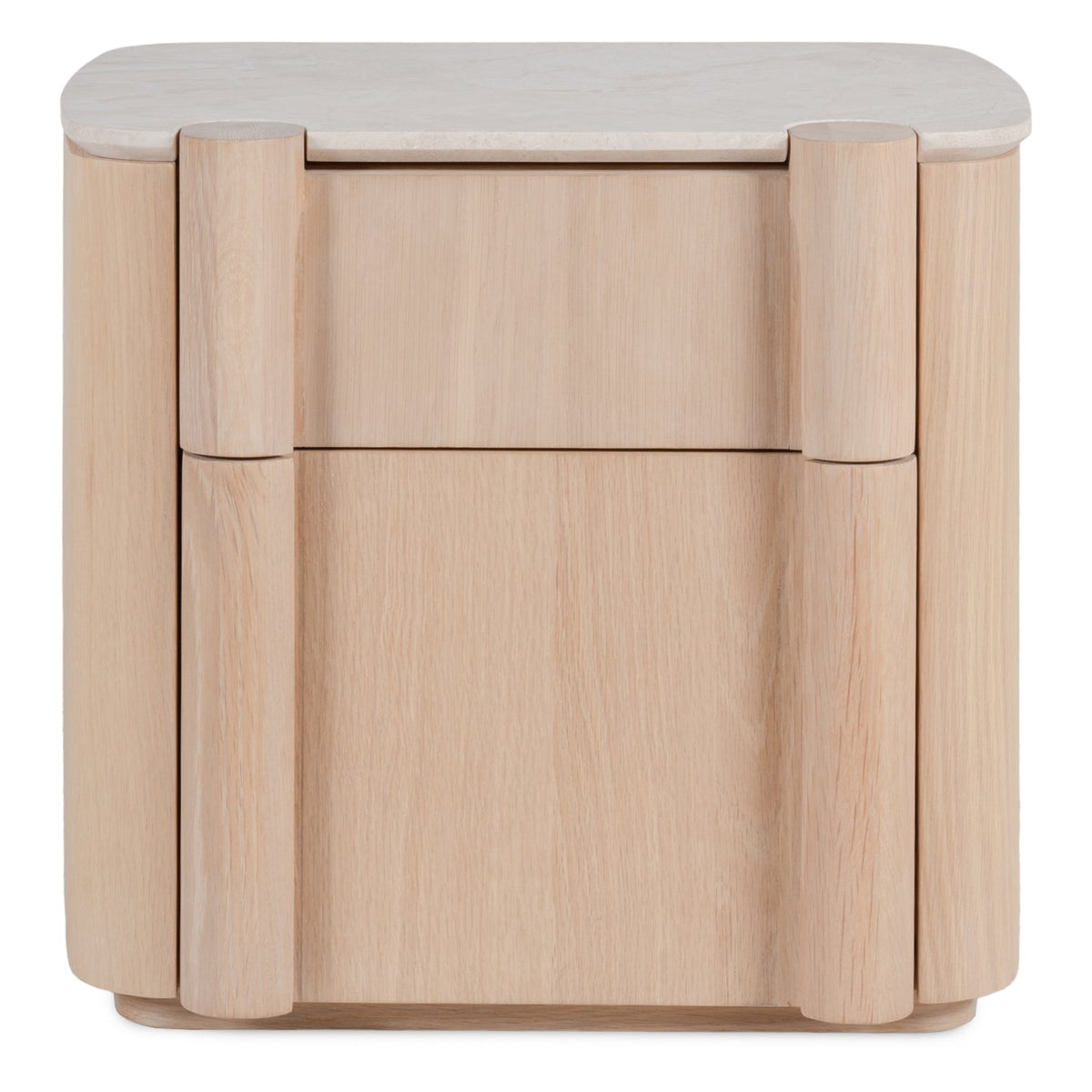 Table de Chevet Sculpturale en Bois et Marbre avec Deux Tiroirs et Silhouette Architecturale pour Chambre à Coucher