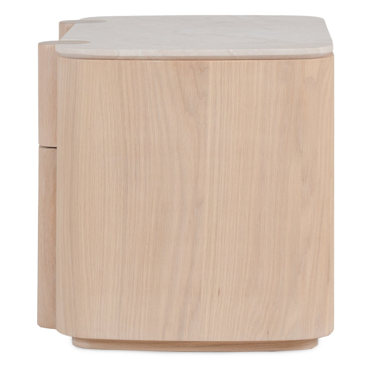 Table de Chevet Sculpturale en Bois et Marbre avec Deux Tiroirs et Silhouette Architecturale pour Chambre à Coucher