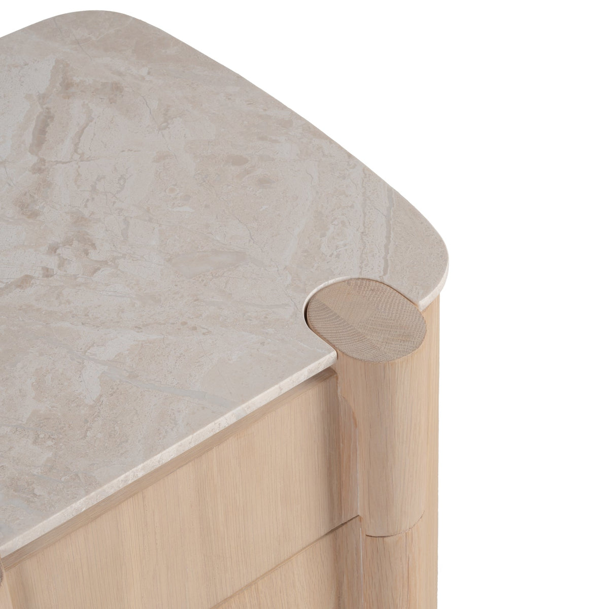 Table de Chevet Sculpturale en Bois et Marbre avec Deux Tiroirs et Silhouette Architecturale pour Chambre à Coucher