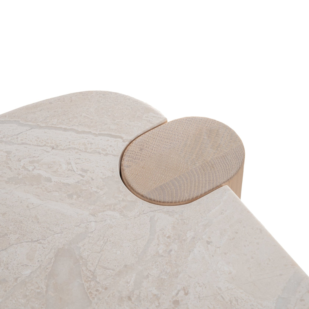 Table de Chevet Sculpturale en Bois et Marbre avec Deux Tiroirs et Silhouette Architecturale pour Chambre à Coucher