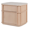 Table de chevet contemporaine en bois et marbre avec deux tiroirs et profil arrondi pour chambre à coucher