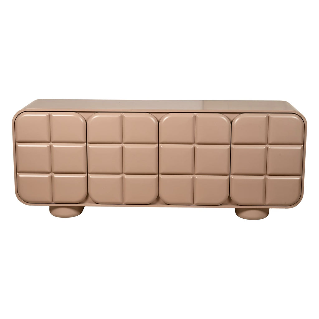 Bahut contemporain en bois 4 portes avec grain naturel et rangements mixtes pour salle à manger ou couloir
