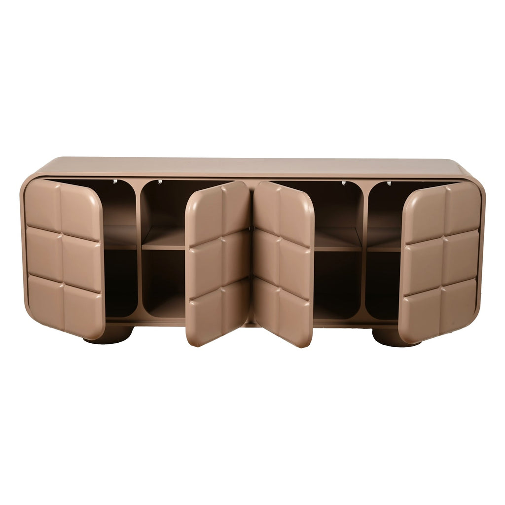 Bahut contemporain en bois 4 portes avec grain naturel et rangements mixtes pour salle à manger ou couloir