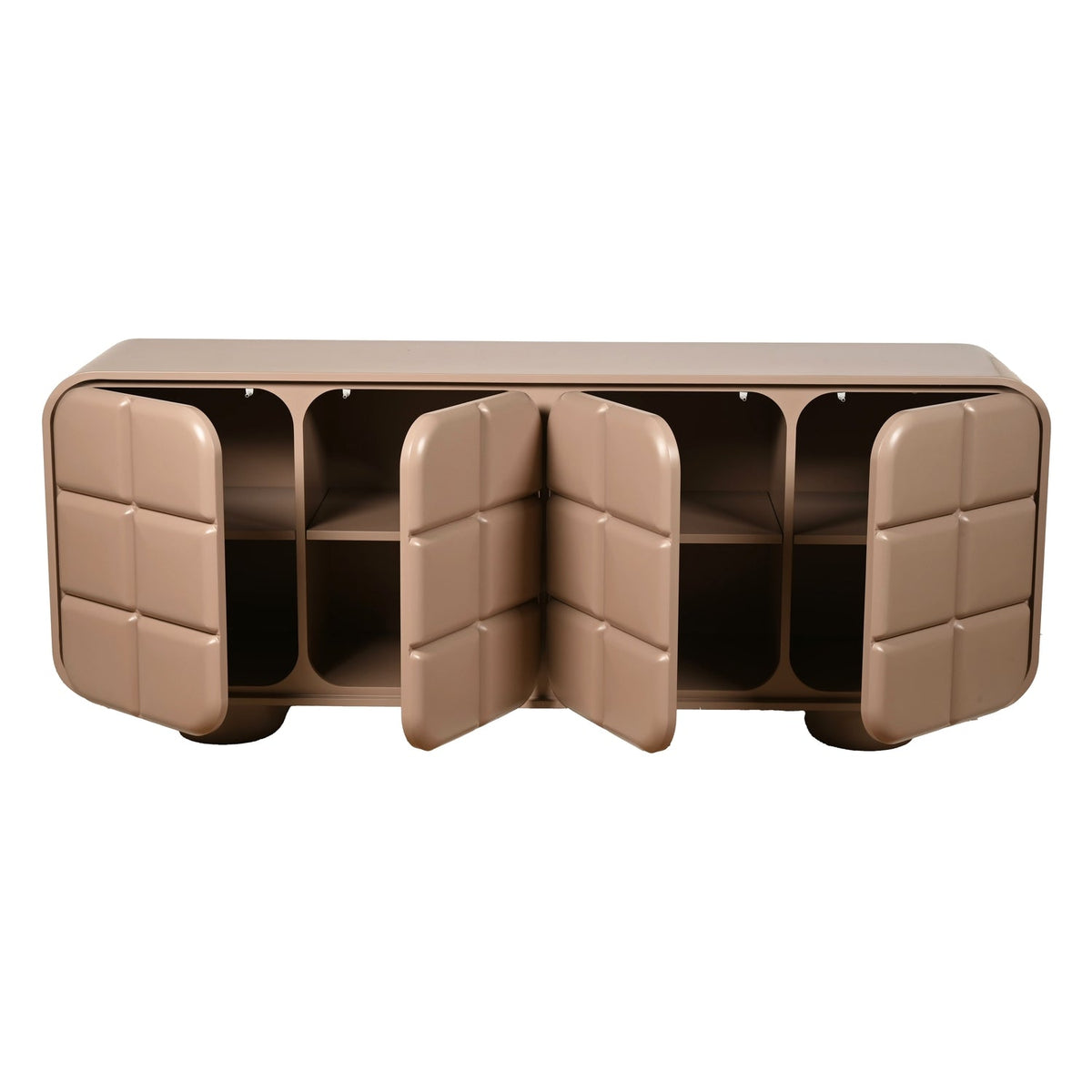 Bahut contemporain en bois 4 portes avec grain naturel et rangements mixtes pour salle à manger ou couloir