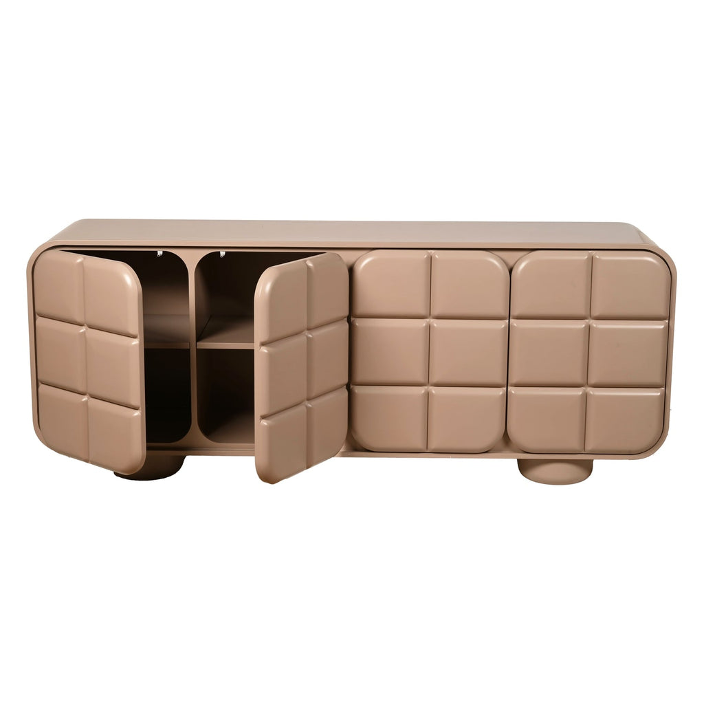 Bahut contemporain en bois 4 portes avec grain naturel et rangements mixtes pour salle à manger ou couloir