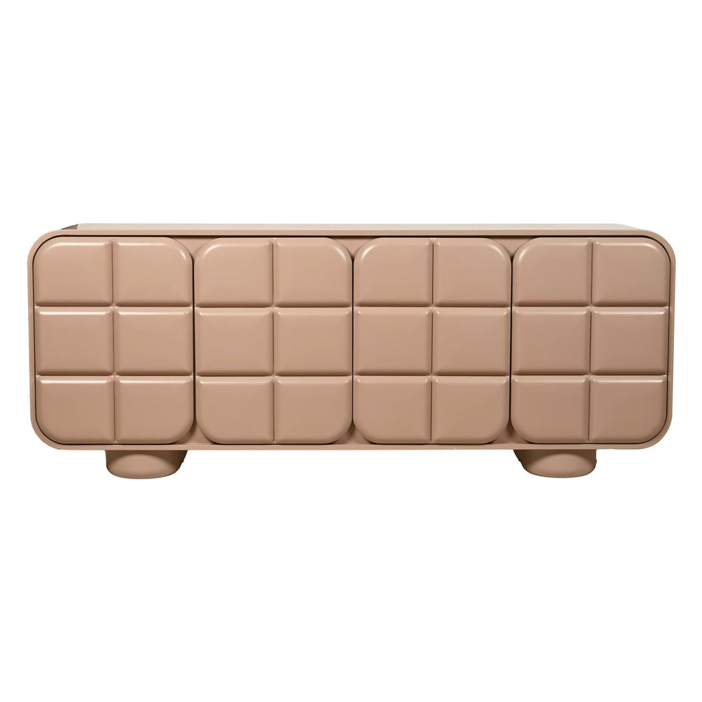 Bahut contemporain en bois 4 portes avec grain naturel et rangements mixtes pour salle à manger ou couloir