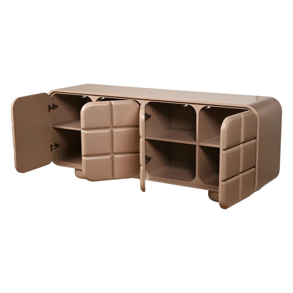 Bahut contemporain en bois 4 portes avec grain naturel et rangements mixtes pour salle à manger ou couloir