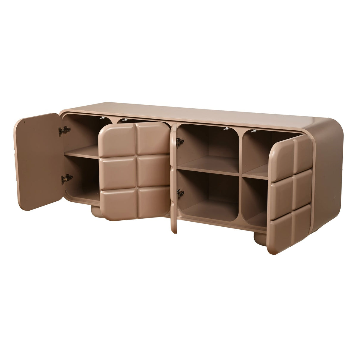 Bahut contemporain en bois 4 portes avec grain naturel et rangements mixtes pour salle à manger ou couloir