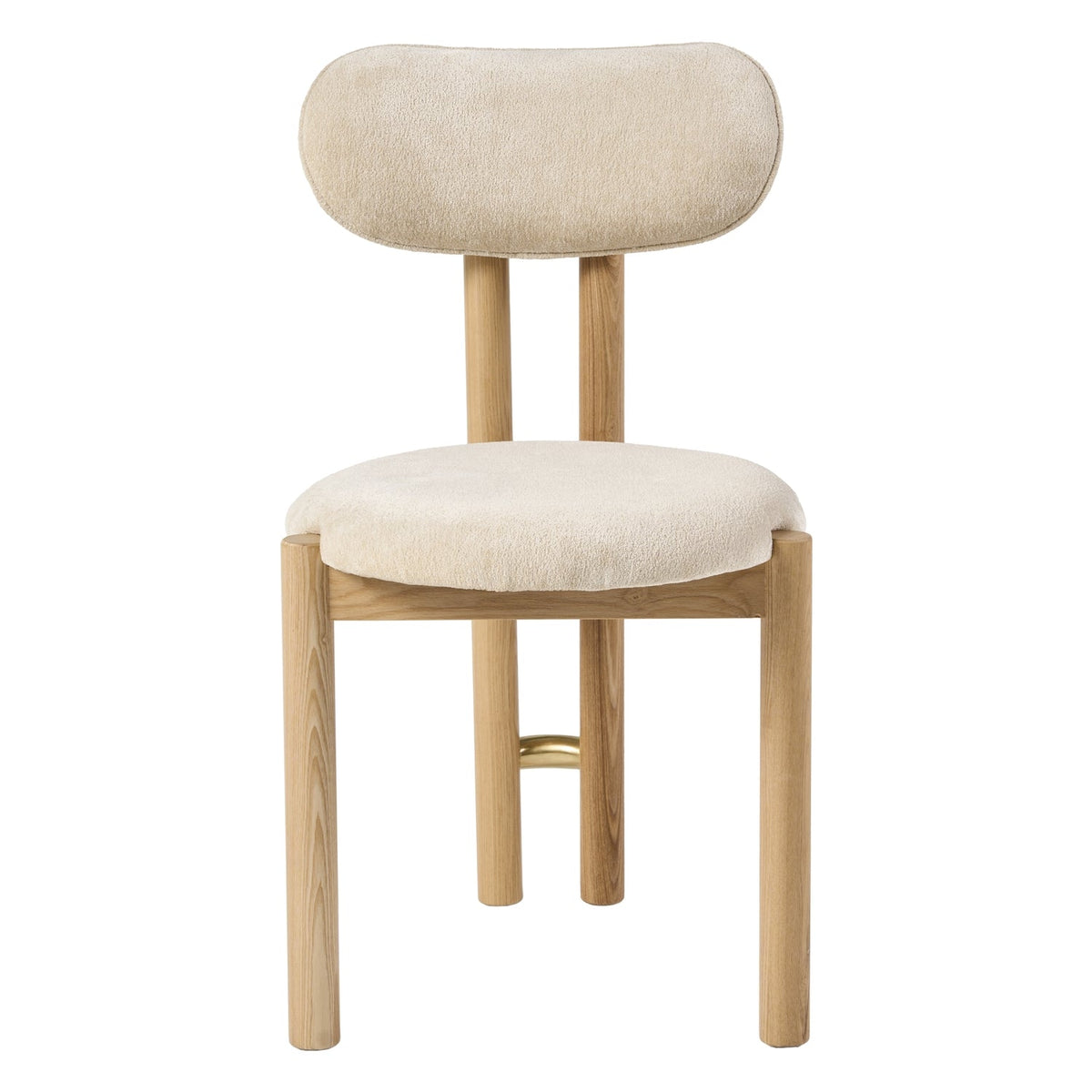 Chaise de salle à manger sculpturale en velours avec détails en acier plaqué or et pieds en chêne pour la salle à manger