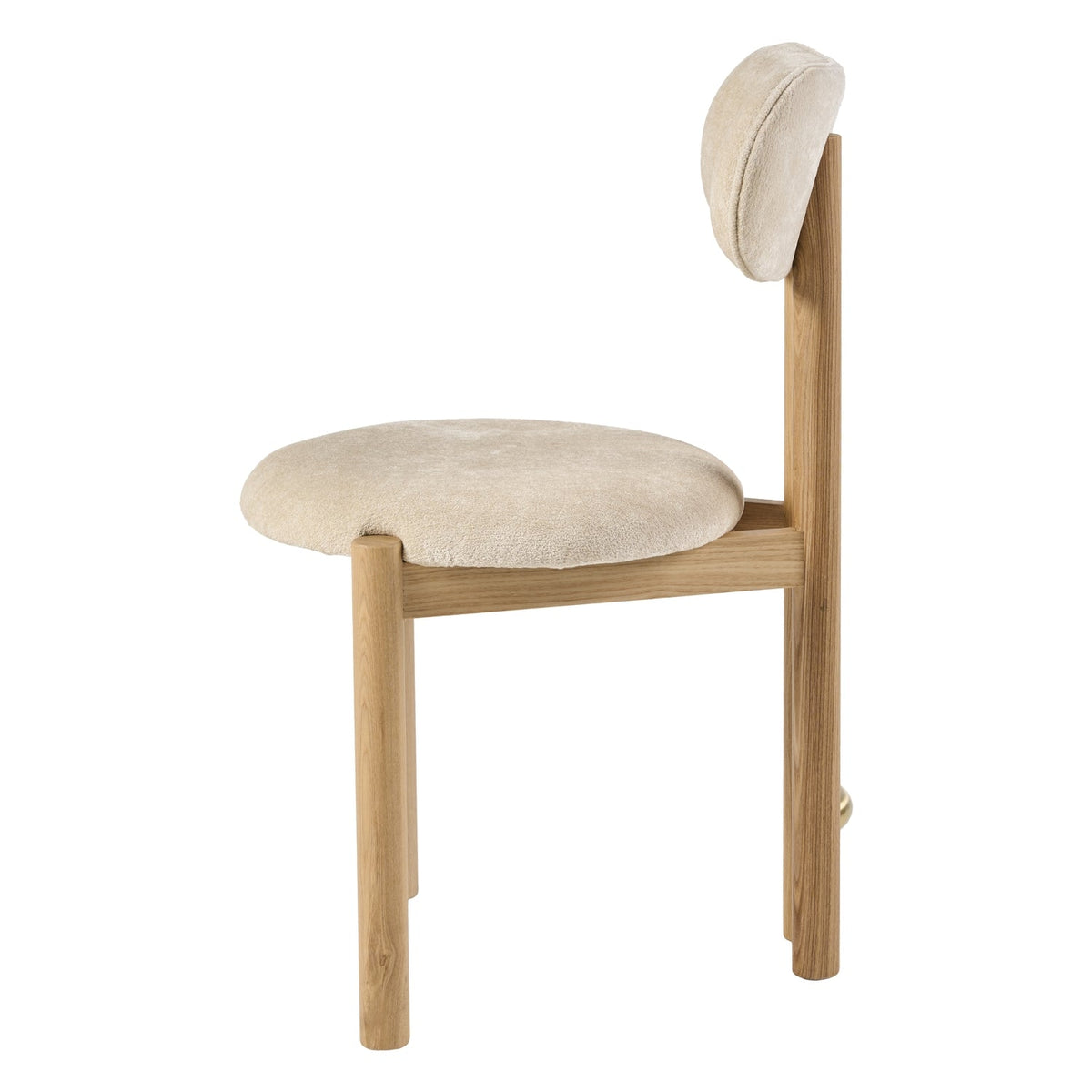 Chaise de salle à manger sculpturale en velours avec détails en acier plaqué or et pieds en chêne pour la salle à manger