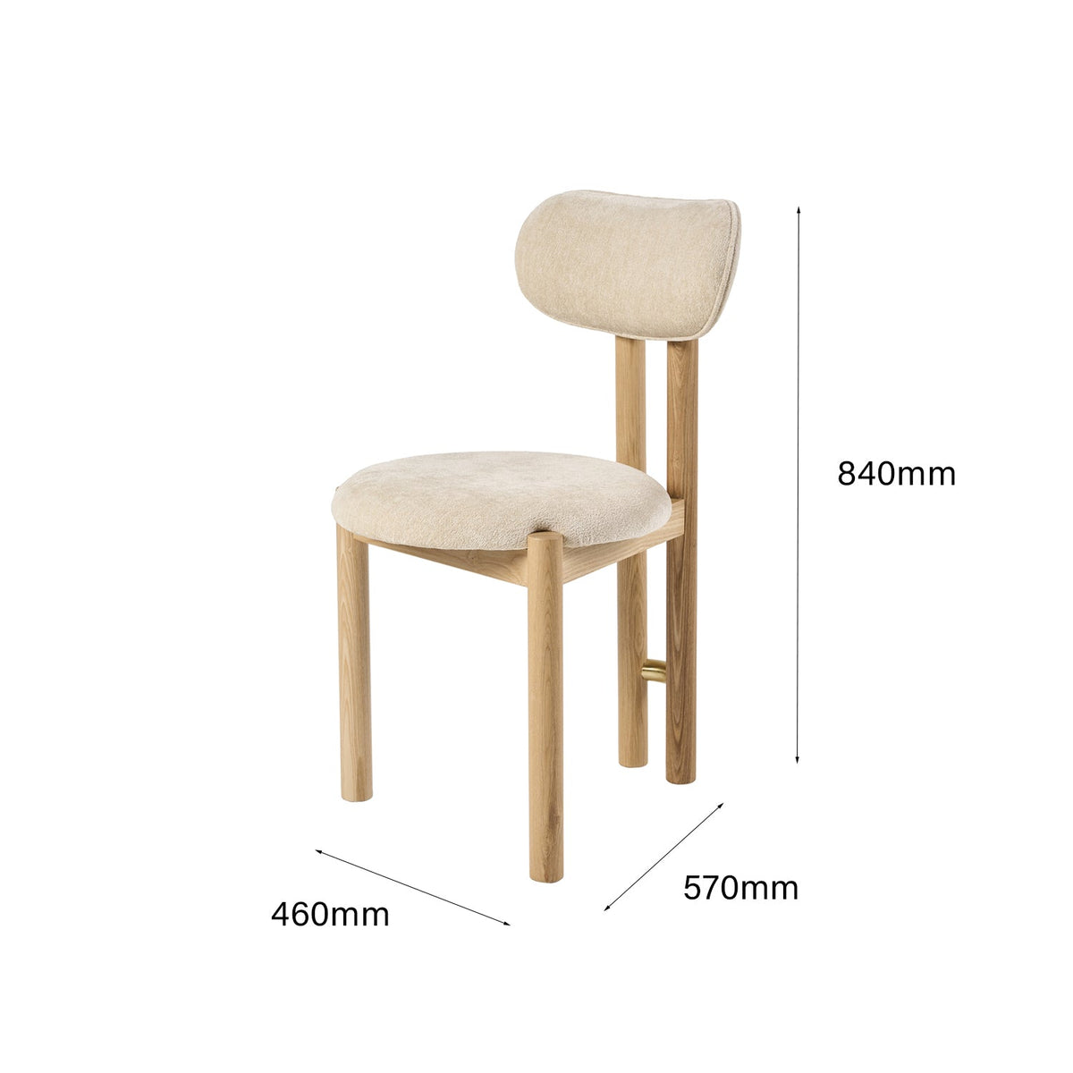 Chaise de salle à manger sculpturale en velours avec détails en acier plaqué or et pieds en chêne pour la salle à manger
