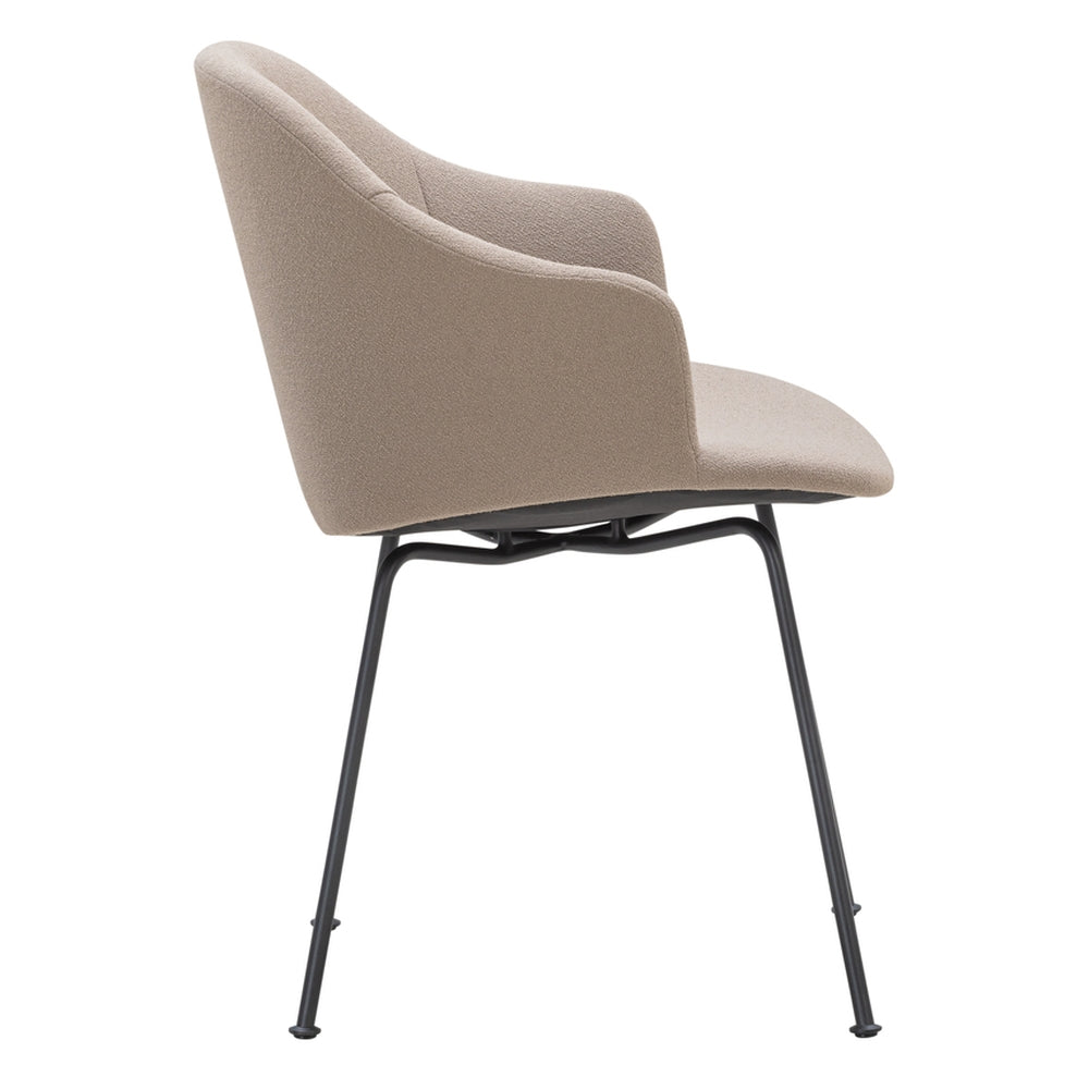 Chaise de salle à manger sculpturale en tissu avec assise en coque rembourrée et cadre élancé pour salle à manger